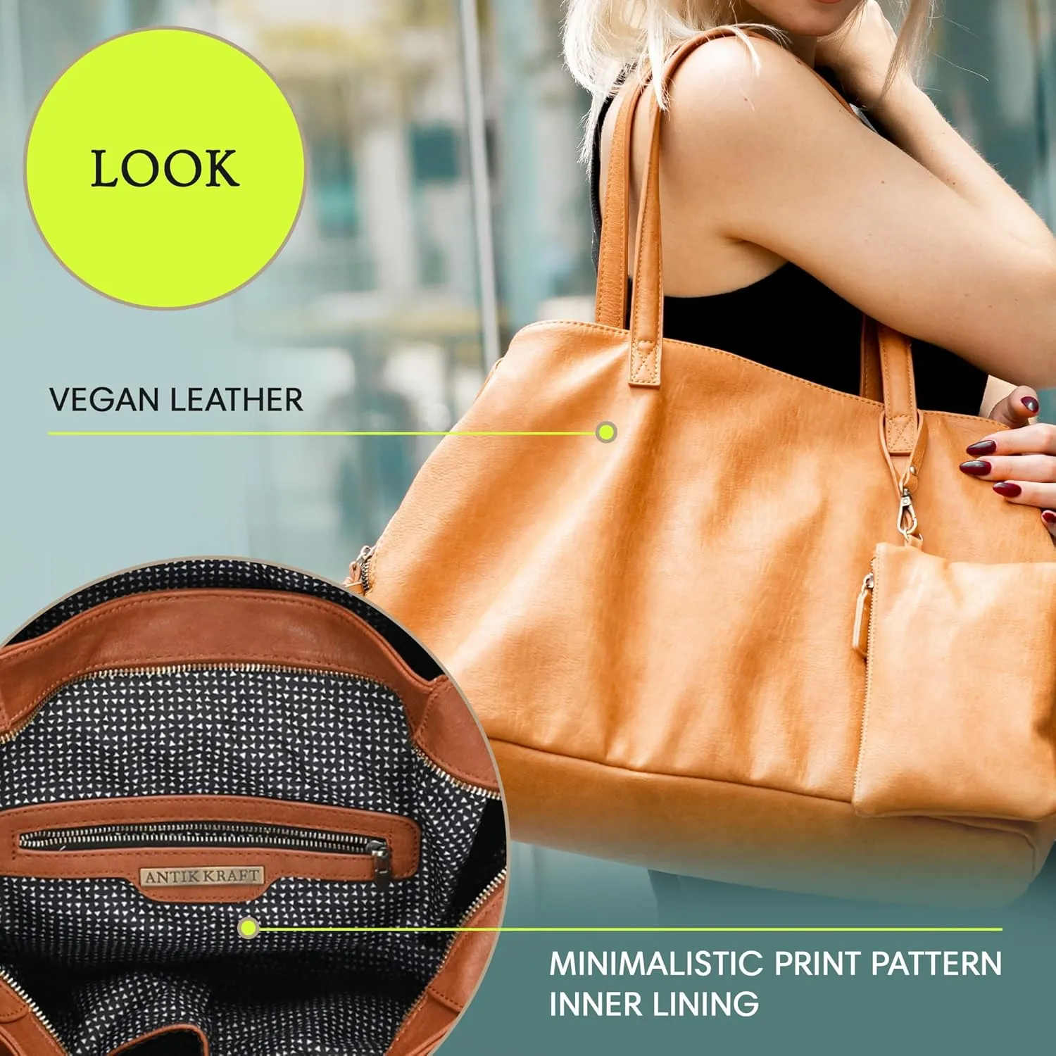 Antik Kraft Erica Tote | Dual Top Handle Tote Bag for Women | Vegan Leather Top-Handle Shoulder Bag