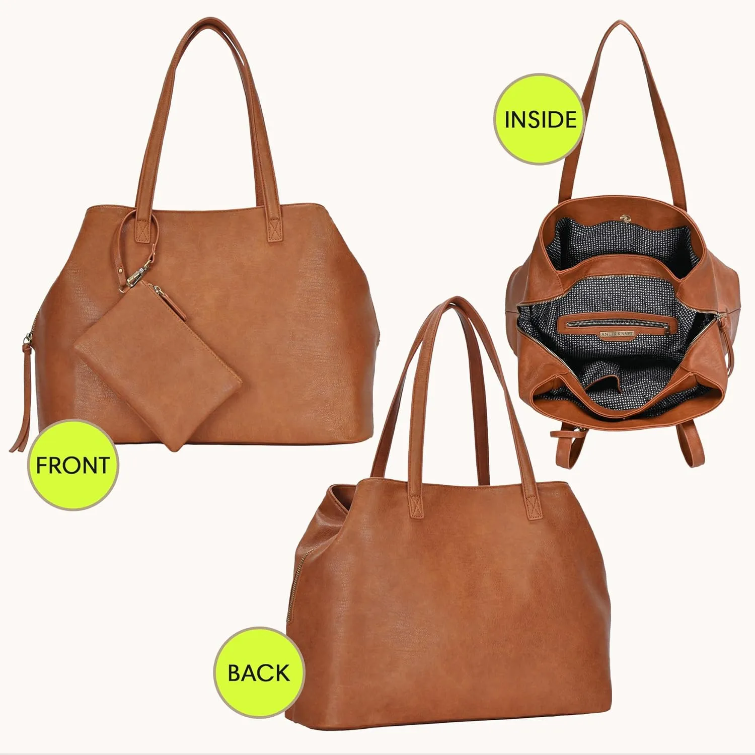 Antik Kraft Erica Tote | Dual Top Handle Tote Bag for Women | Vegan Leather Top-Handle Shoulder Bag