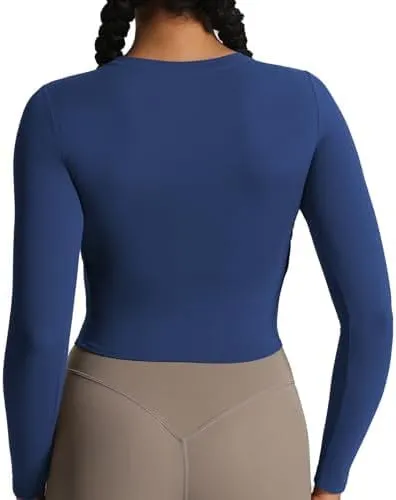 Aoxjox Long Sleeve T-Shirt for Women GEO Seamlines Padded Baby Tee Workout Crop Top