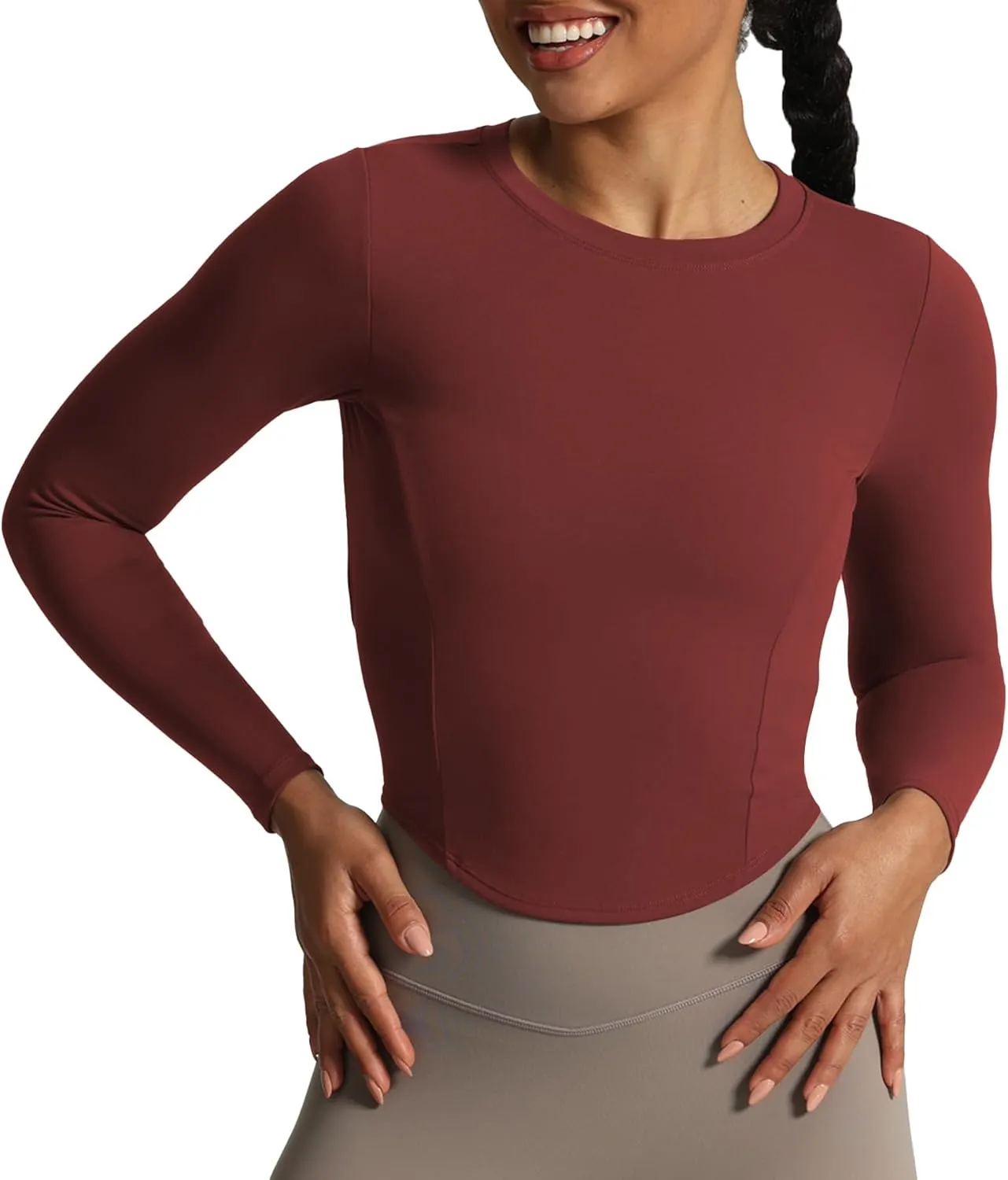 Aoxjox Long Sleeve T-Shirt for Women GEO Seamlines Padded Baby Tee Workout Crop Top