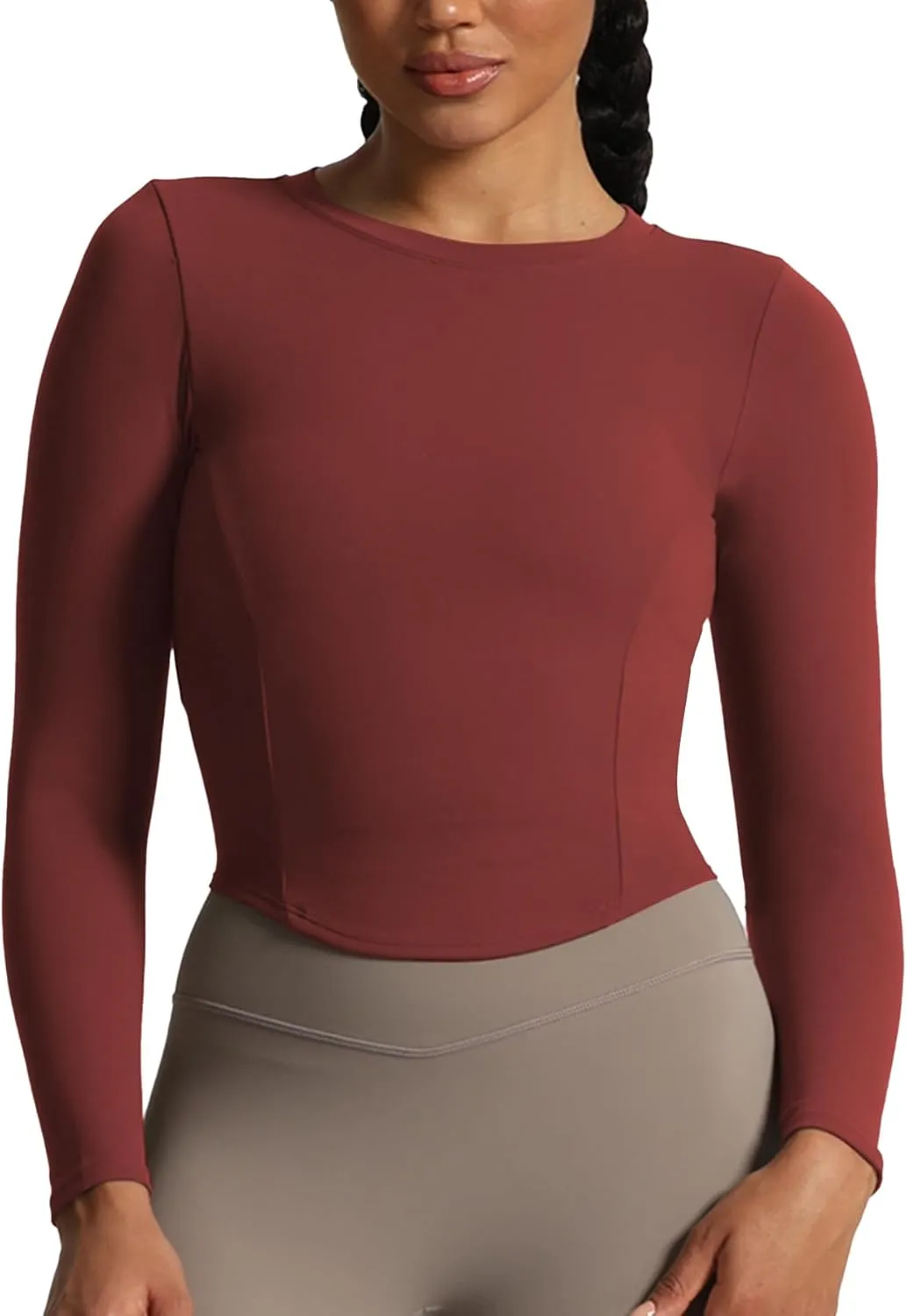 Aoxjox Long Sleeve T-Shirt for Women GEO Seamlines Padded Baby Tee Workout Crop Top