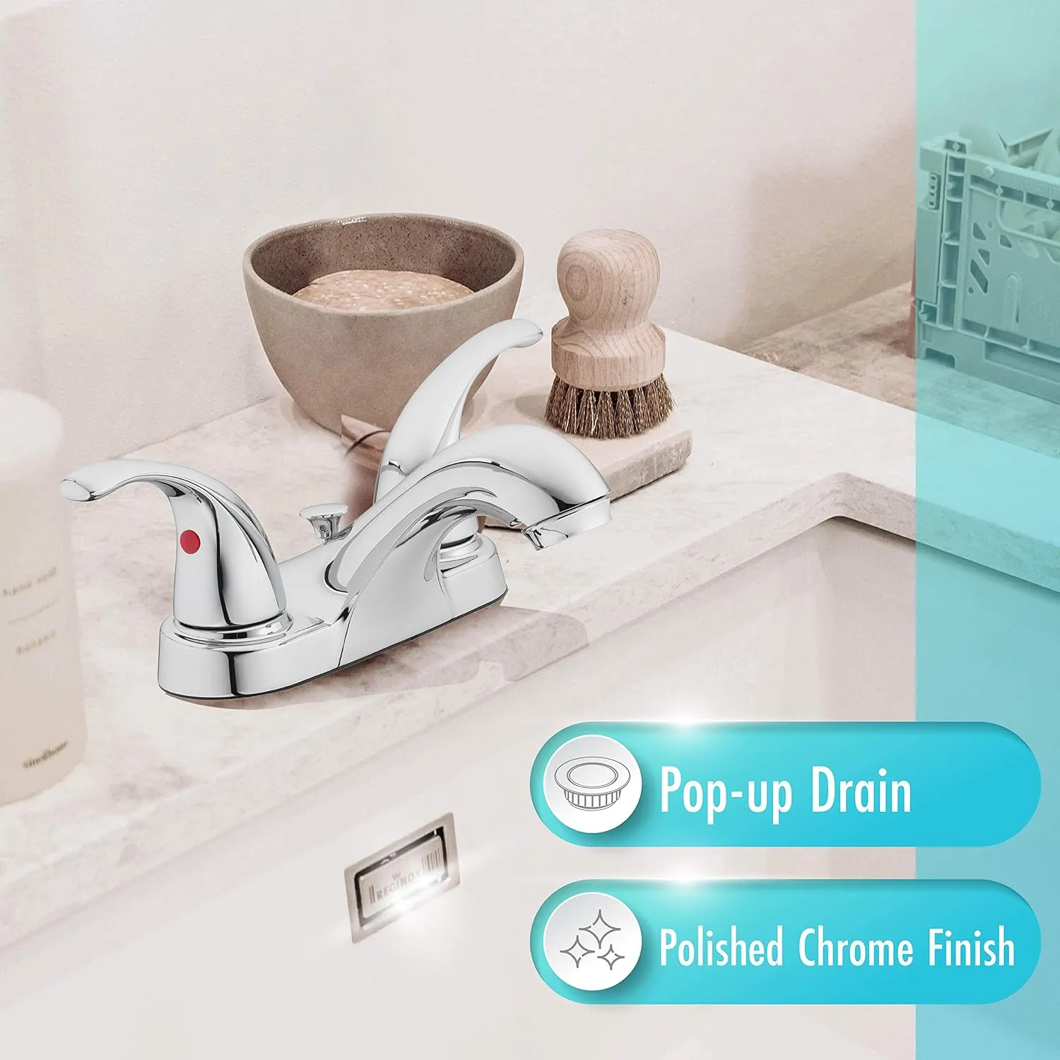 Aqua Vista 15-B42WP-CH-AV Two Handle Bathroom Sink Faucet, Polished Chrome