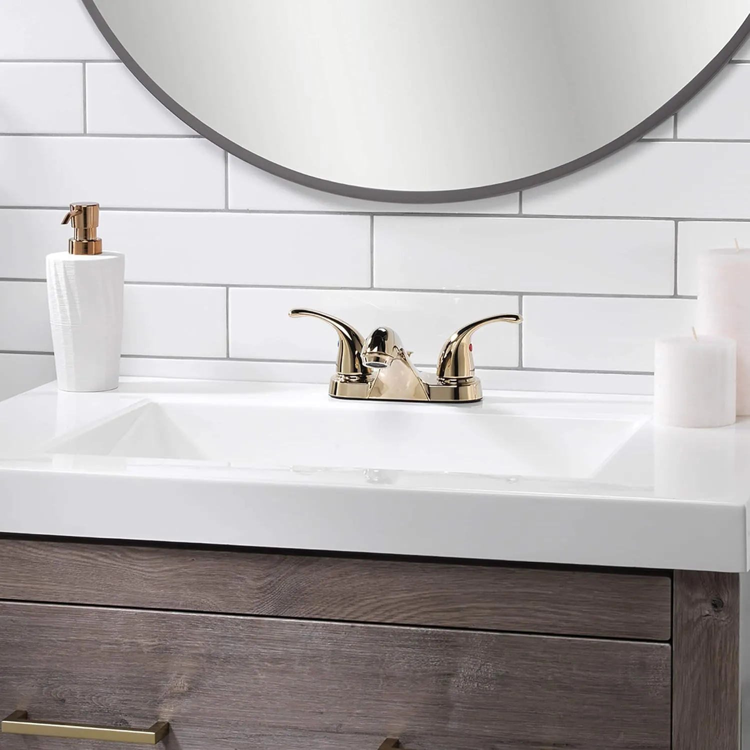 Aqua Vista 15-B42WP-PB-AV Two Handle Bathroom Sink Faucet, Polished Brass