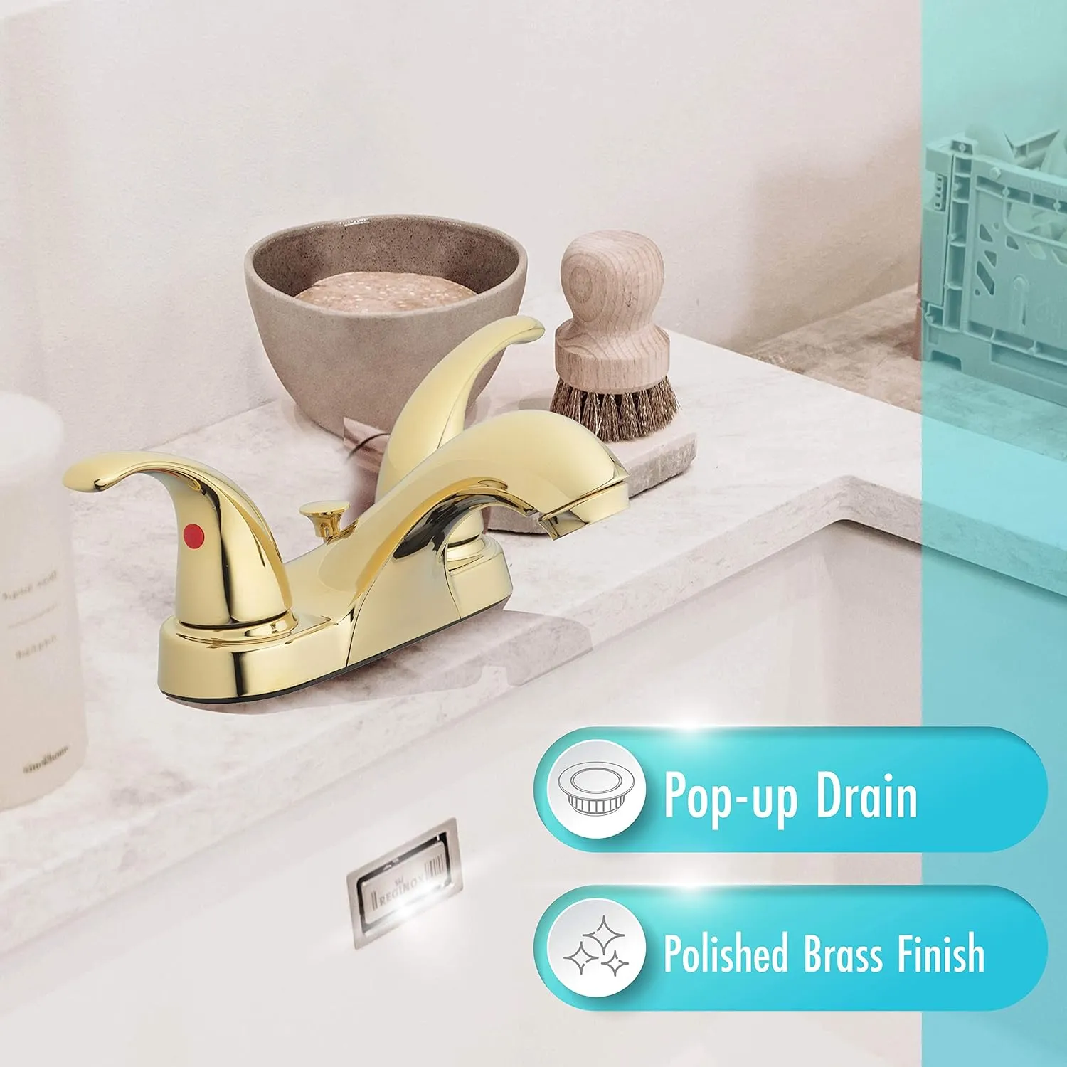 Aqua Vista 15-B42WP-PB-AV Two Handle Bathroom Sink Faucet, Polished Brass
