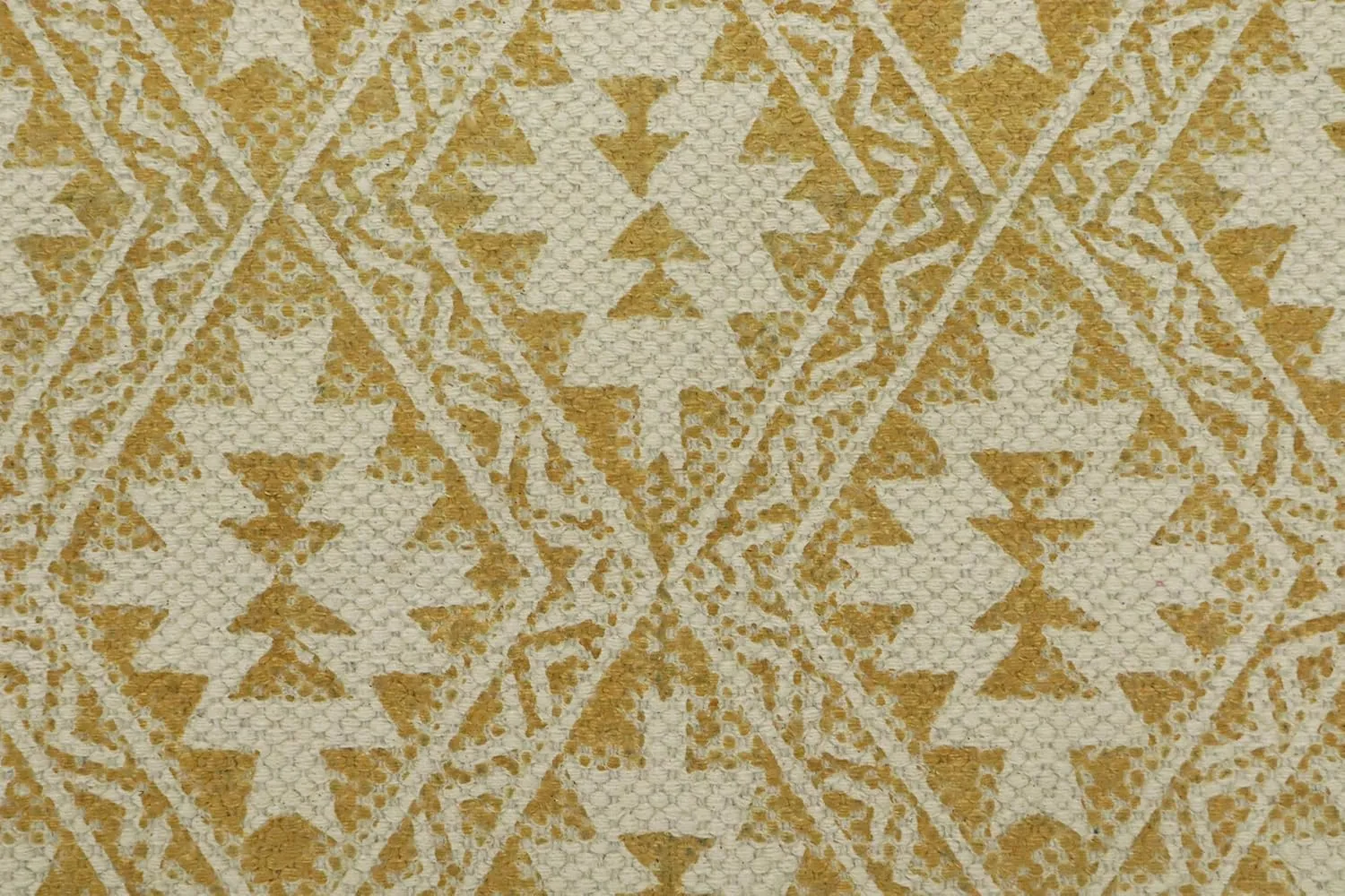 Area Rug 2x3 Kilim Hand Block Printed Cotton Flatweave Yellow & Beige Geometric Design Easy Washable Thick 0.19" Hand Surface Wash Indoor Outdoor for Kitchen, Bedside, Yoga