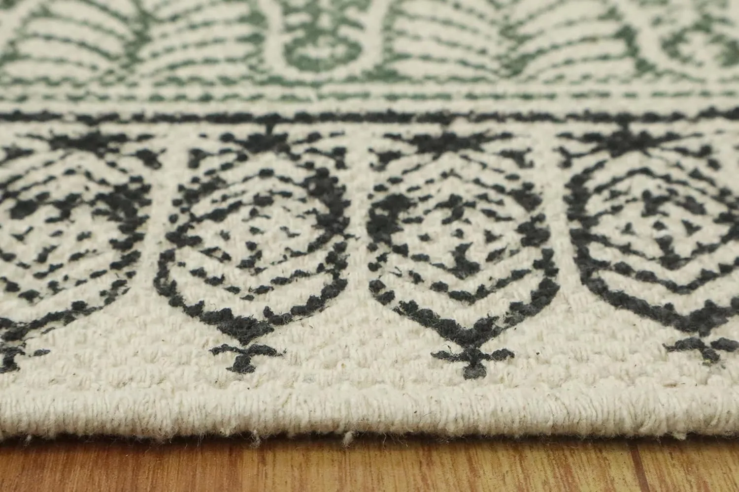 Area Rug 2x3 Kilim Hand Block Printed Cotton Flatweave Yellow & Beige Geometric Design Easy Washable Thick 0.19" Hand Surface Wash Indoor Outdoor for Kitchen, Bedside, Yoga