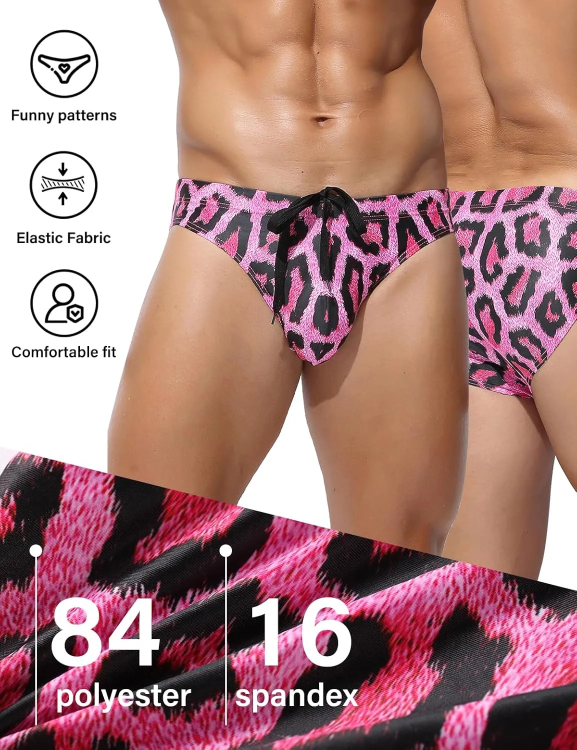 Arjen Kroos Men's Sexy Printed Swim Briefs Tagless Bikini Pattern Swimwear with Drawstrings