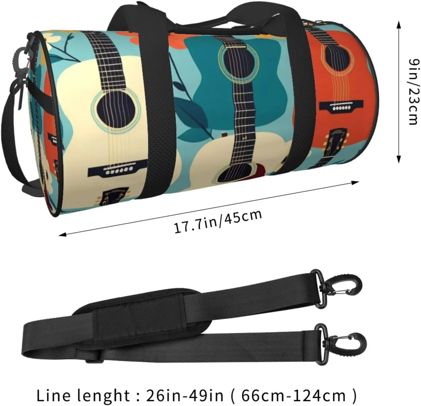 Art Guitar Pattern Printed Travel Bag,Round Personal Item Storage bag,Foldie Duffel Bag for Traveling Vacation,Fitness,Sports