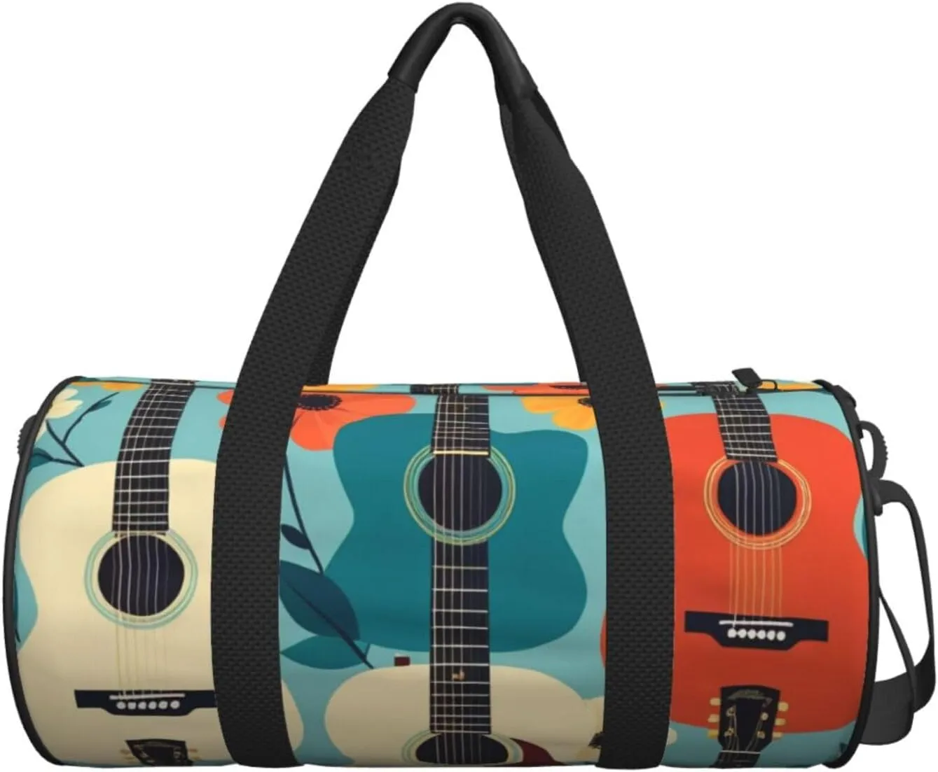 Art Guitar Pattern Printed Travel Bag,Round Personal Item Storage bag,Foldie Duffel Bag for Traveling Vacation,Fitness,Sports