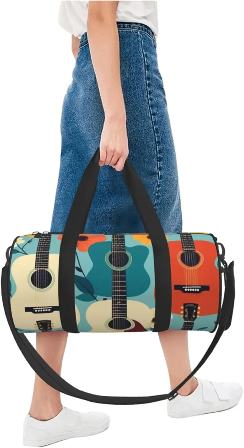 Art Guitar Pattern Printed Travel Bag,Round Personal Item Storage bag,Foldie Duffel Bag for Traveling Vacation,Fitness,Sports