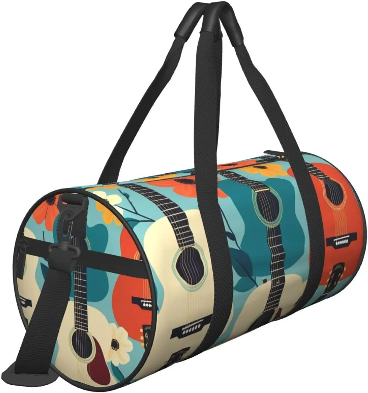 Art Guitar Pattern Printed Travel Bag,Round Personal Item Storage bag,Foldie Duffel Bag for Traveling Vacation,Fitness,Sports