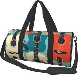 Art Guitar Pattern Printed Travel Bag,Round Personal Item Storage bag,Foldie Duffel Bag for Traveling Vacation,Fitness,Sports