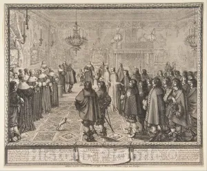 Art Print : Abraham Bosse - Ceremony of the Contract of Marriage between the King of Poland, and Marie Louise Gonzaga, Princess of Mantua, at Fontainebleau : Vintage Wall Décor : 10in x 08in