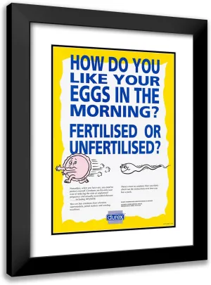 ArtDirect Durex Information Service for Sexual Health 14x18 Black Modern Frame and Double Matted Museum Art Print Titled - How Do You Like Your Eggs in the Morning (1994)