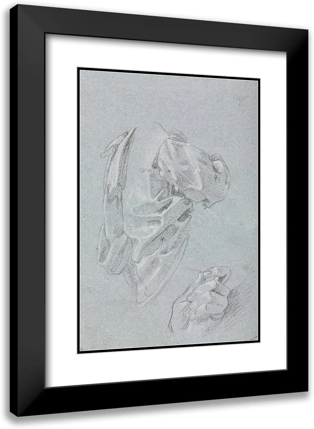 ArtDirect Francesco Lorenzi 14x18 Black Modern Frame and Double Matted Museum Art Print Titled - Drapery Study with Left Hand (1760)