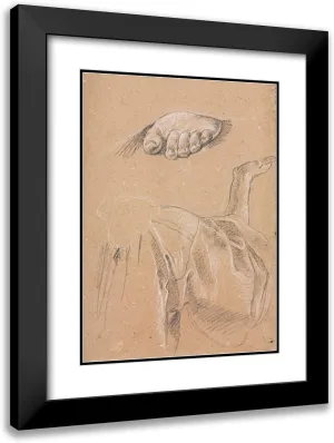 ArtDirect Francesco Lorenzi 18x24 Black Modern Frame and Double Matted Museum Art Print Titled - Study of a Left Foot and Drapery Study with Right Arm (1760)