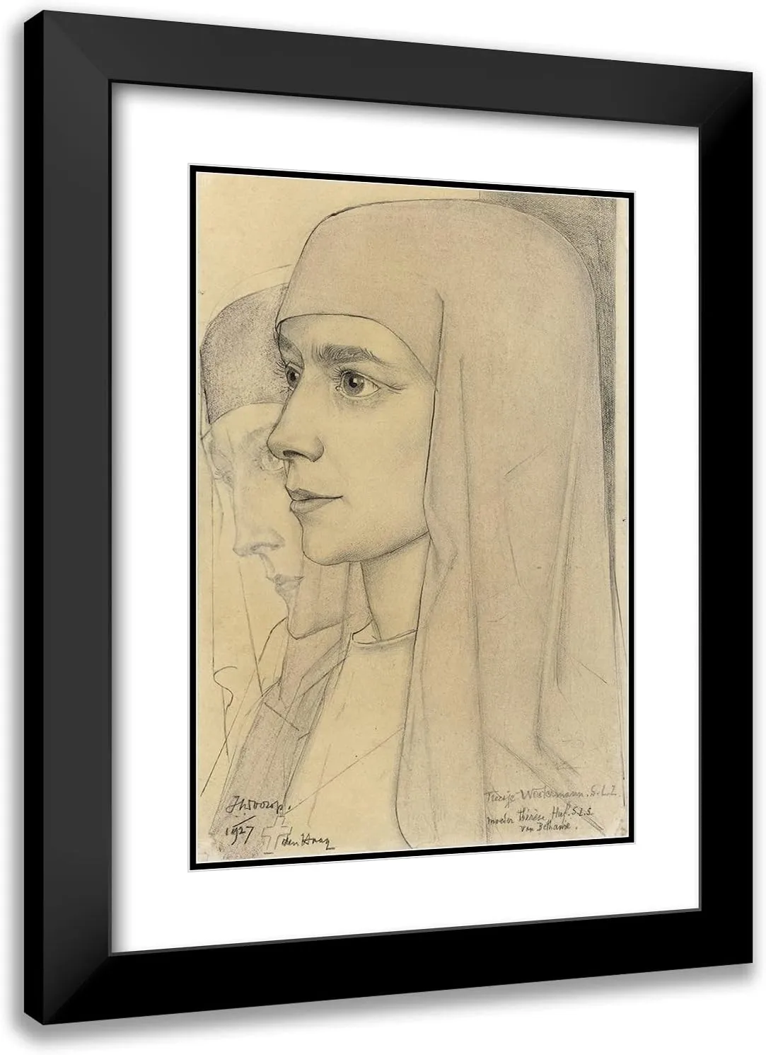 ArtDirect Jan Toorop 17x24 Black Modern Frame and Double Matted Museum Art Print Titled - Portrait of Treesje Westermann, Mother Therese Huf Van Bethania (1927)
