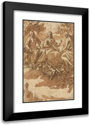 ArtDirect Marcantonio Bassetti 13x18 Black Modern Frame and Double Matted Museum Art Print Titled - Christ in Glory with Two Saints (First Third 17th Century)
