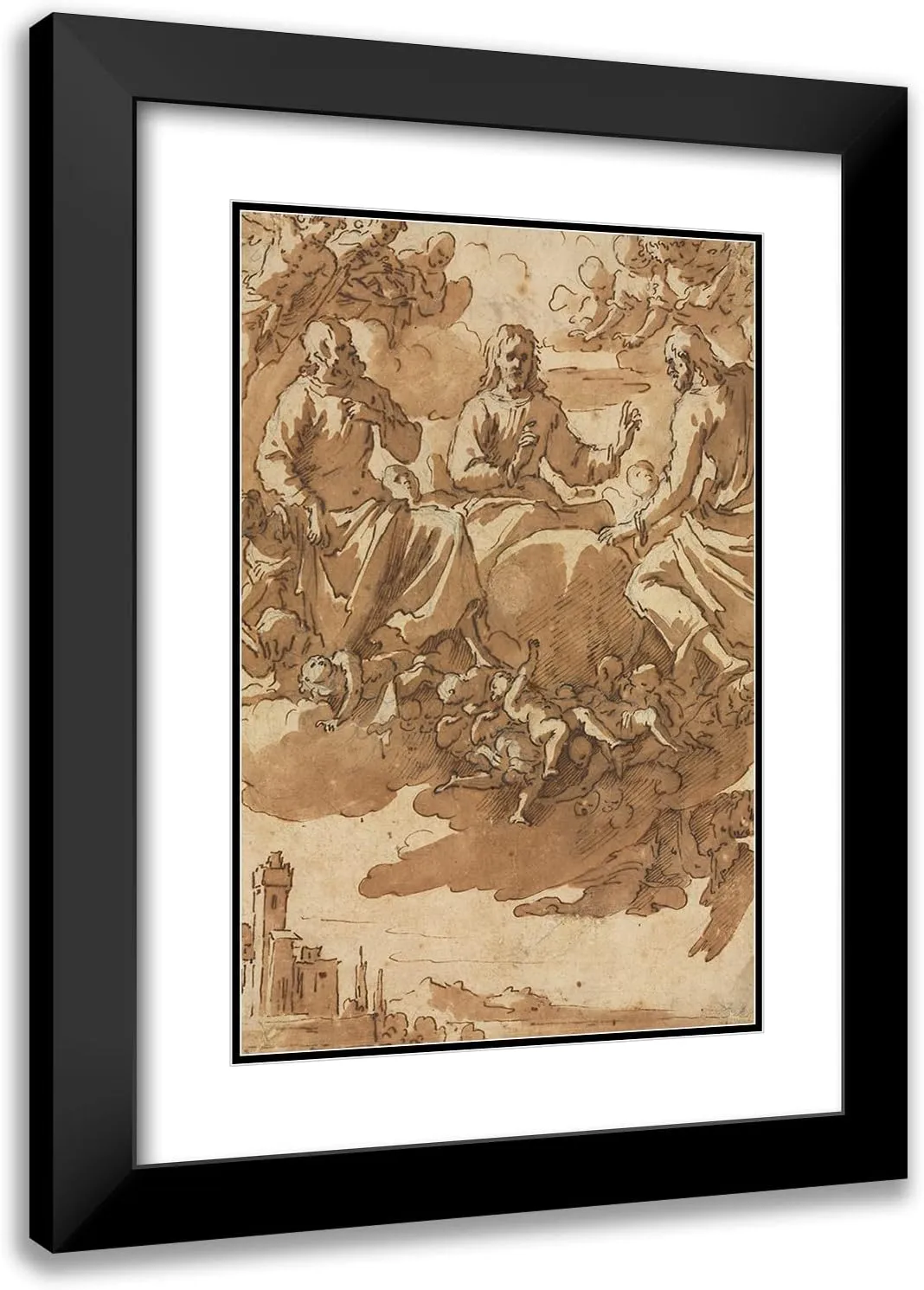 ArtDirect Marcantonio Bassetti 13x18 Black Modern Frame and Double Matted Museum Art Print Titled - Christ in Glory with Two Saints (First Third 17th Century)
