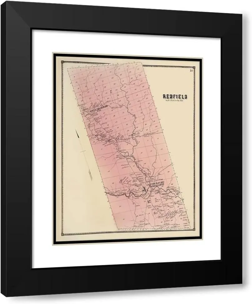 ArtDirect Redfield New York Landowner - Stone 1866 20x22 Black Modern Wood Framed with Double Matting Museum Art Print by Stone