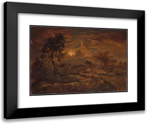 ArtDirect Théodore Rousseau 18x13 Black Modern Frame and Double Matted Museum Art Print Titled - Sunset Near Arbonne (ca. 1860-65)