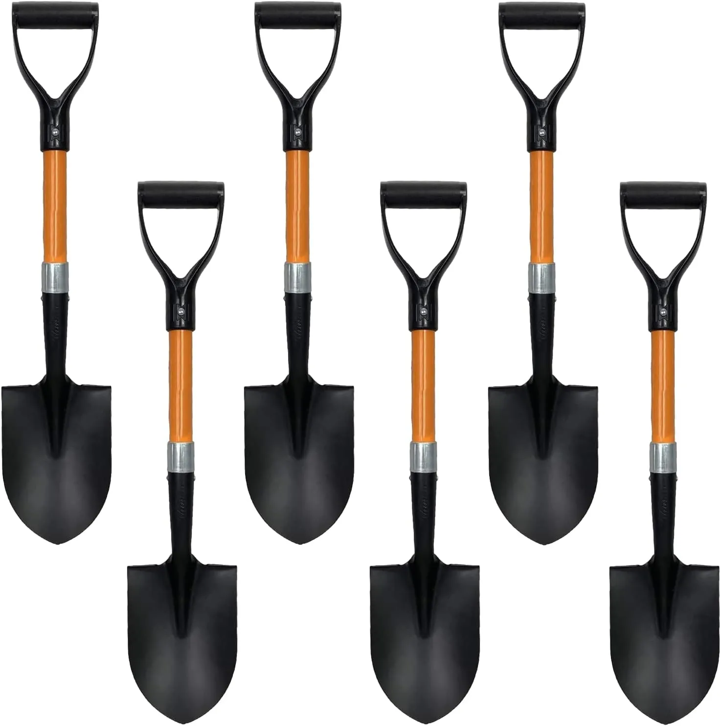 Ashman Digging Shovel (6 Pack) - 27 Inches in Length, Durable Handle, Round Shovel with Comfortable Grip with a Sturdy Blade, Multipurpose Premium Round Point Blade Shovel.