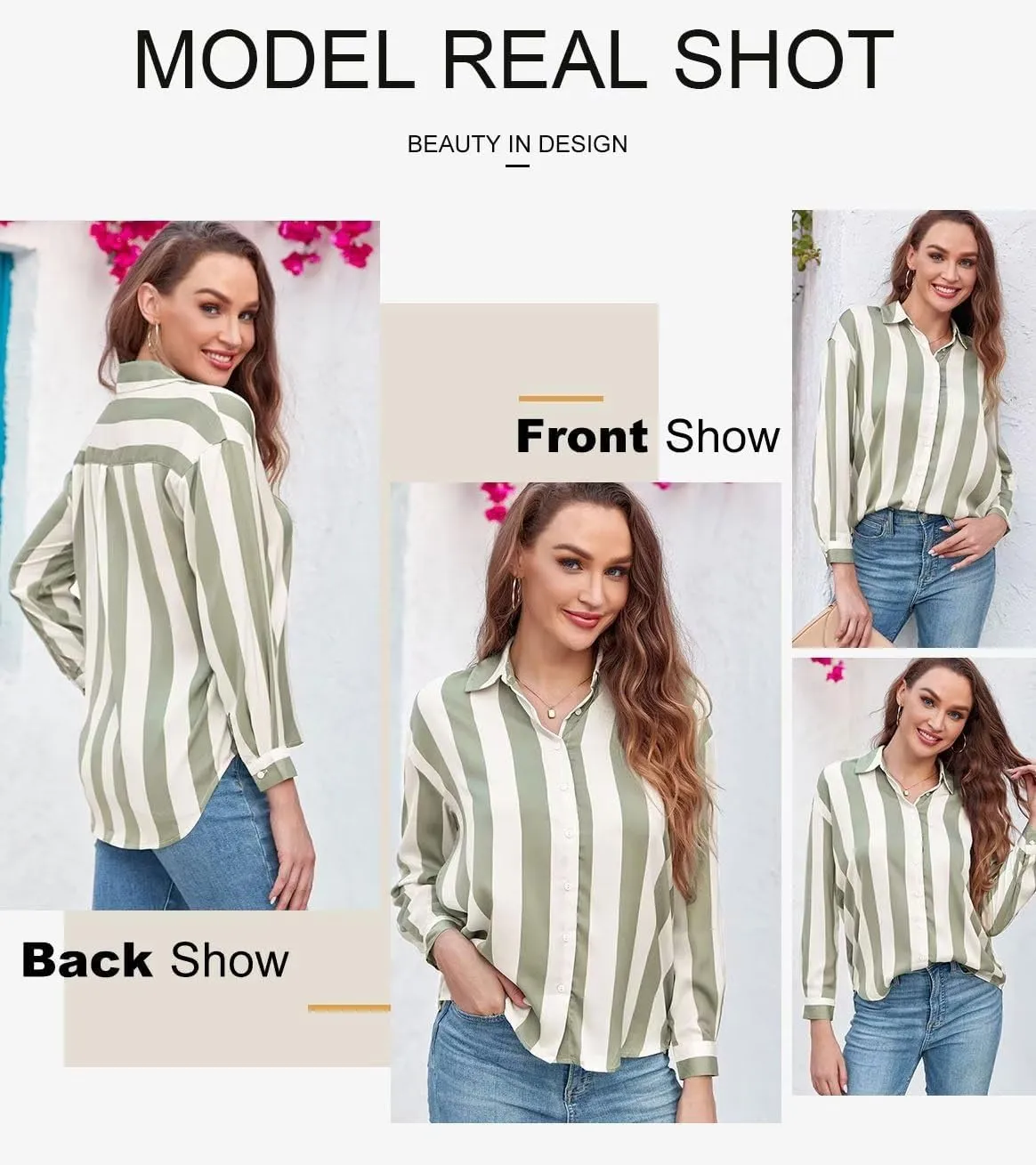 Astylish Women Button-Down Shirts V-Neck Elegant Blouse Long Sleeve Basic Top