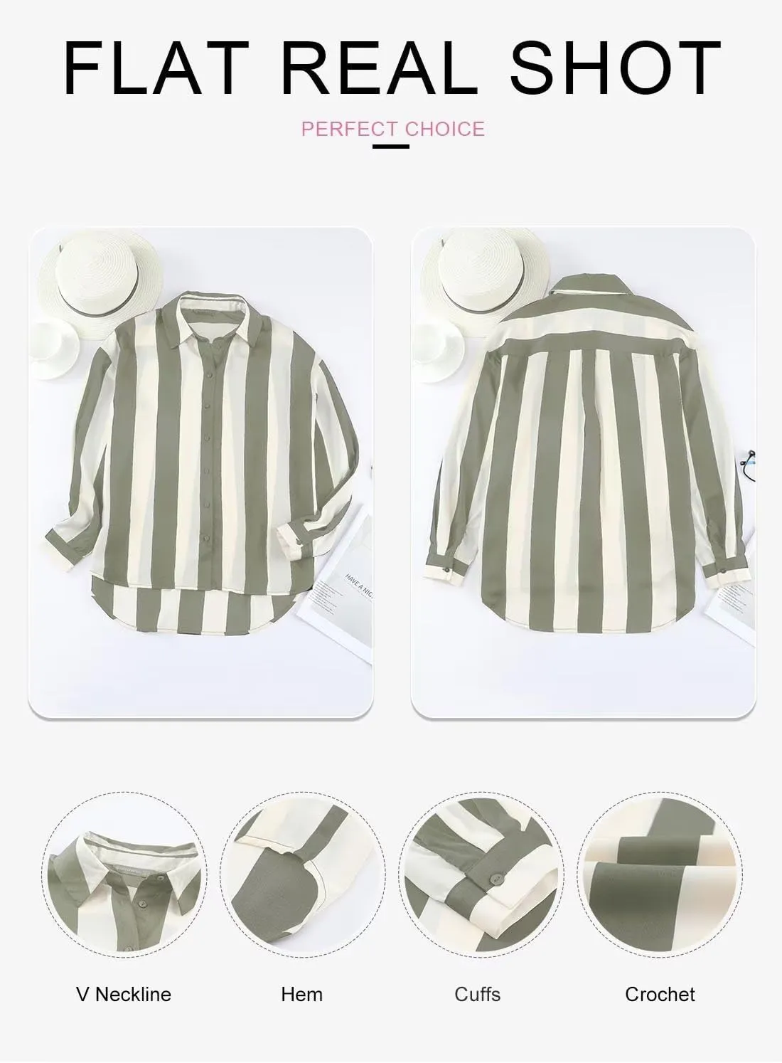 Astylish Women Button-Down Shirts V-Neck Elegant Blouse Long Sleeve Basic Top