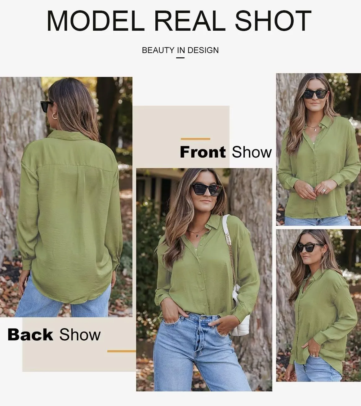 Astylish Women Button-Down Shirts V-Neck Elegant Blouse Long Sleeve Basic Top