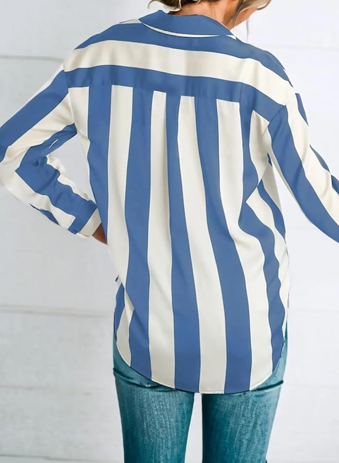Astylish Women Button-Down Shirts V-Neck Elegant Blouse Long Sleeve Basic Top