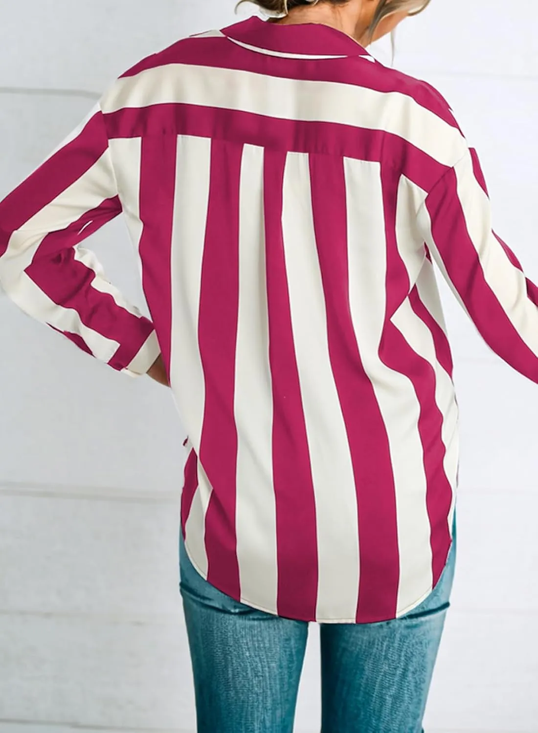 Astylish Women Button-Down Shirts V-Neck Elegant Blouse Long Sleeve Basic Top