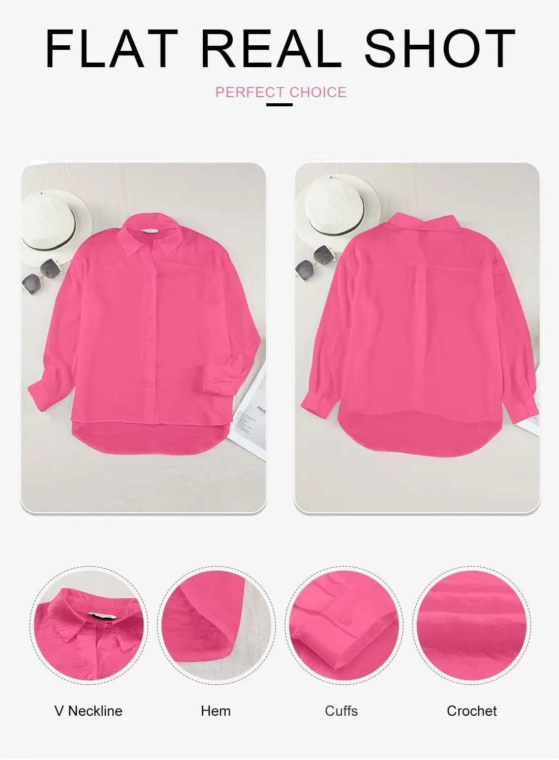 Astylish Women Button-Down Shirts V-Neck Elegant Blouse Long Sleeve Basic Top