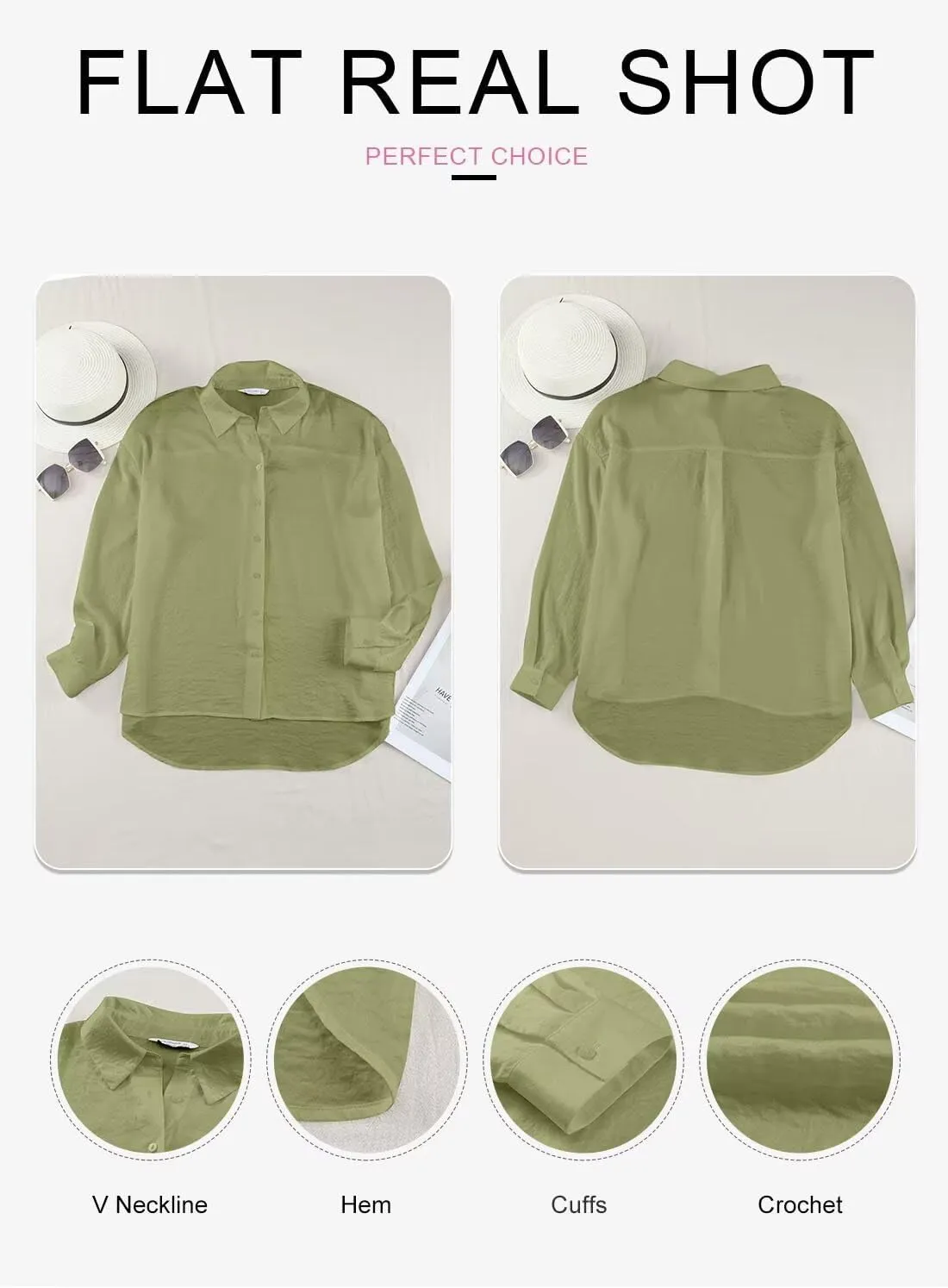 Astylish Women Button-Down Shirts V-Neck Elegant Blouse Long Sleeve Basic Top