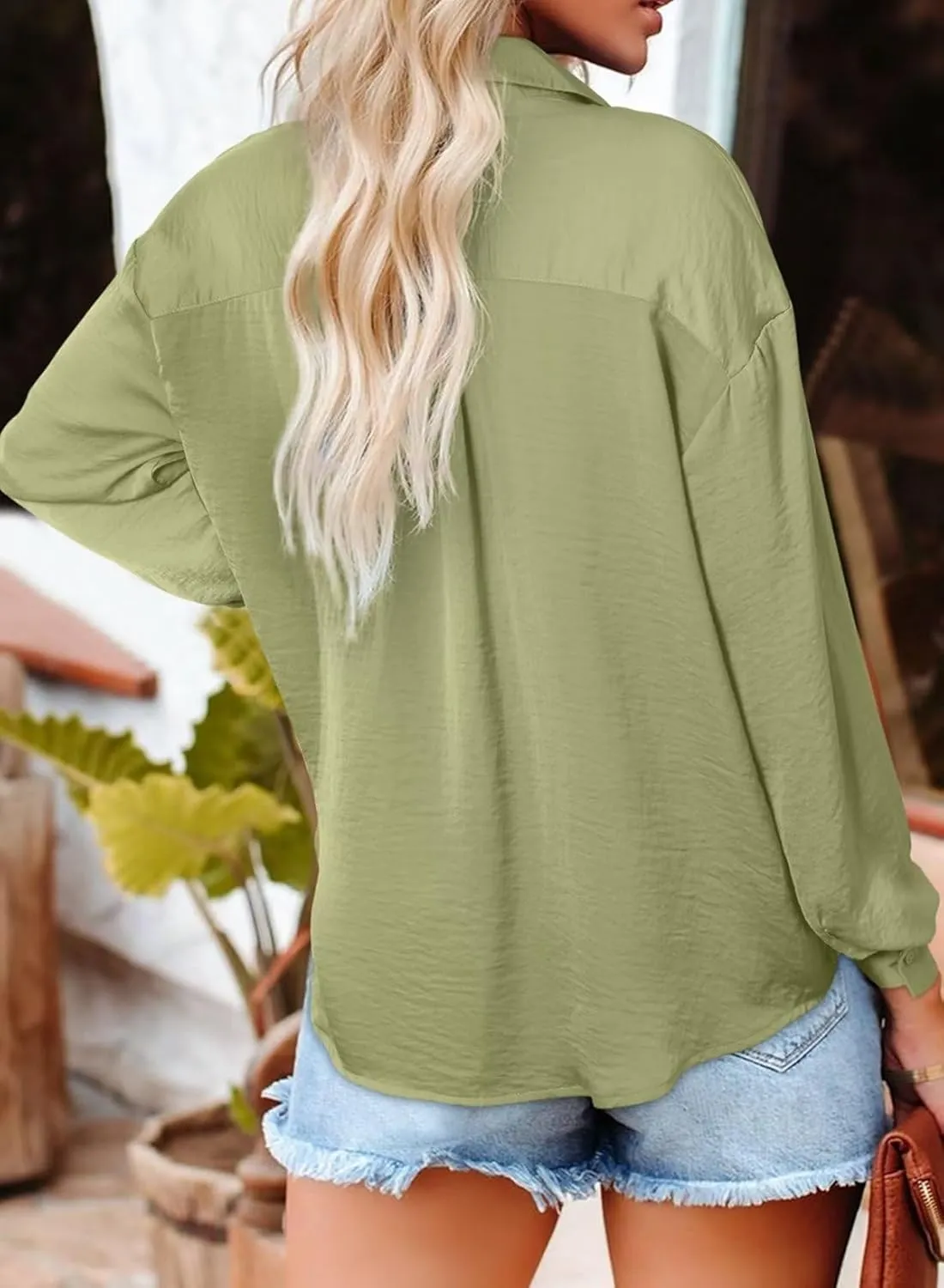 Astylish Women Button-Down Shirts V-Neck Elegant Blouse Long Sleeve Basic Top