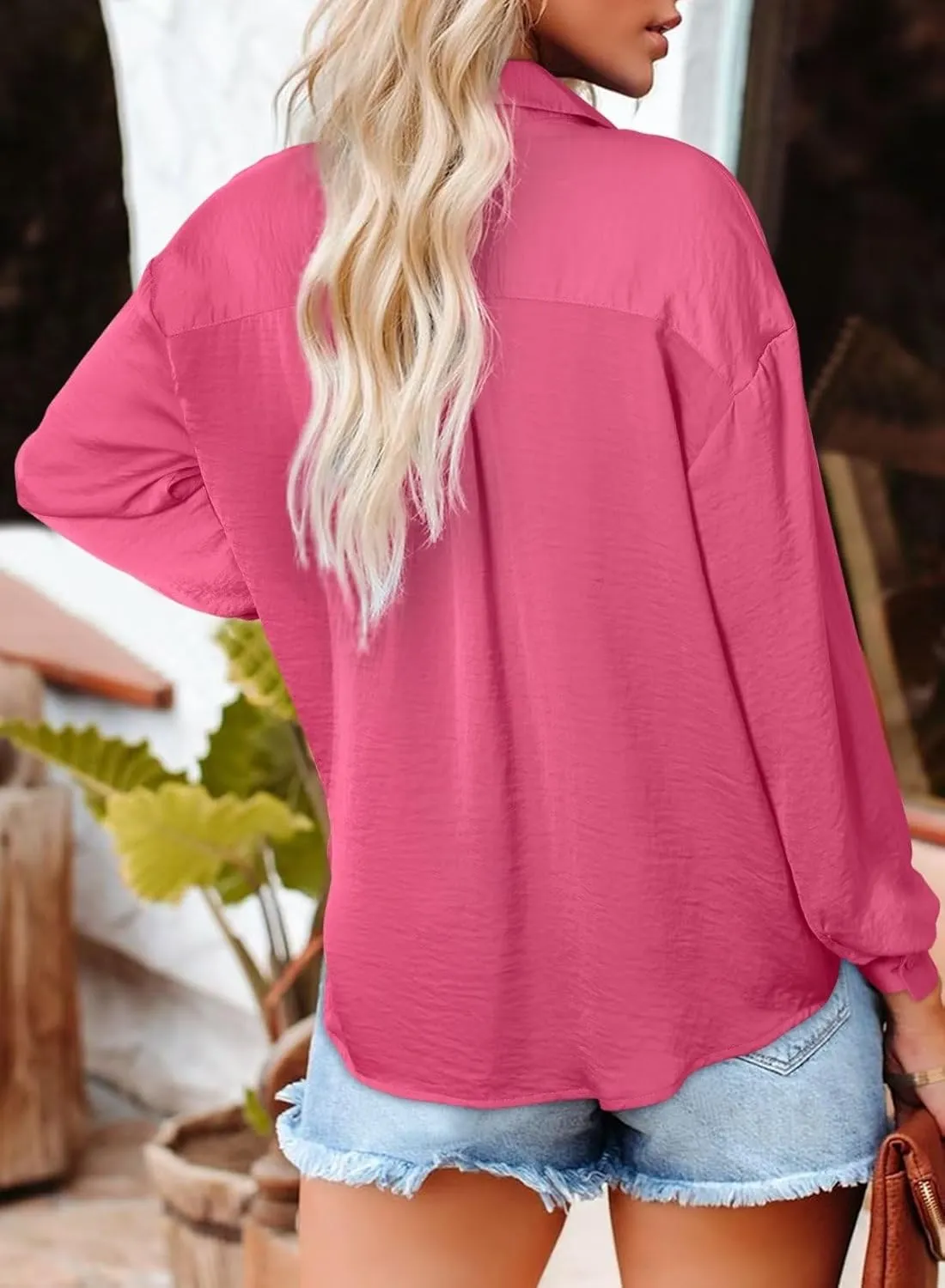 Astylish Women Button-Down Shirts V-Neck Elegant Blouse Long Sleeve Basic Top