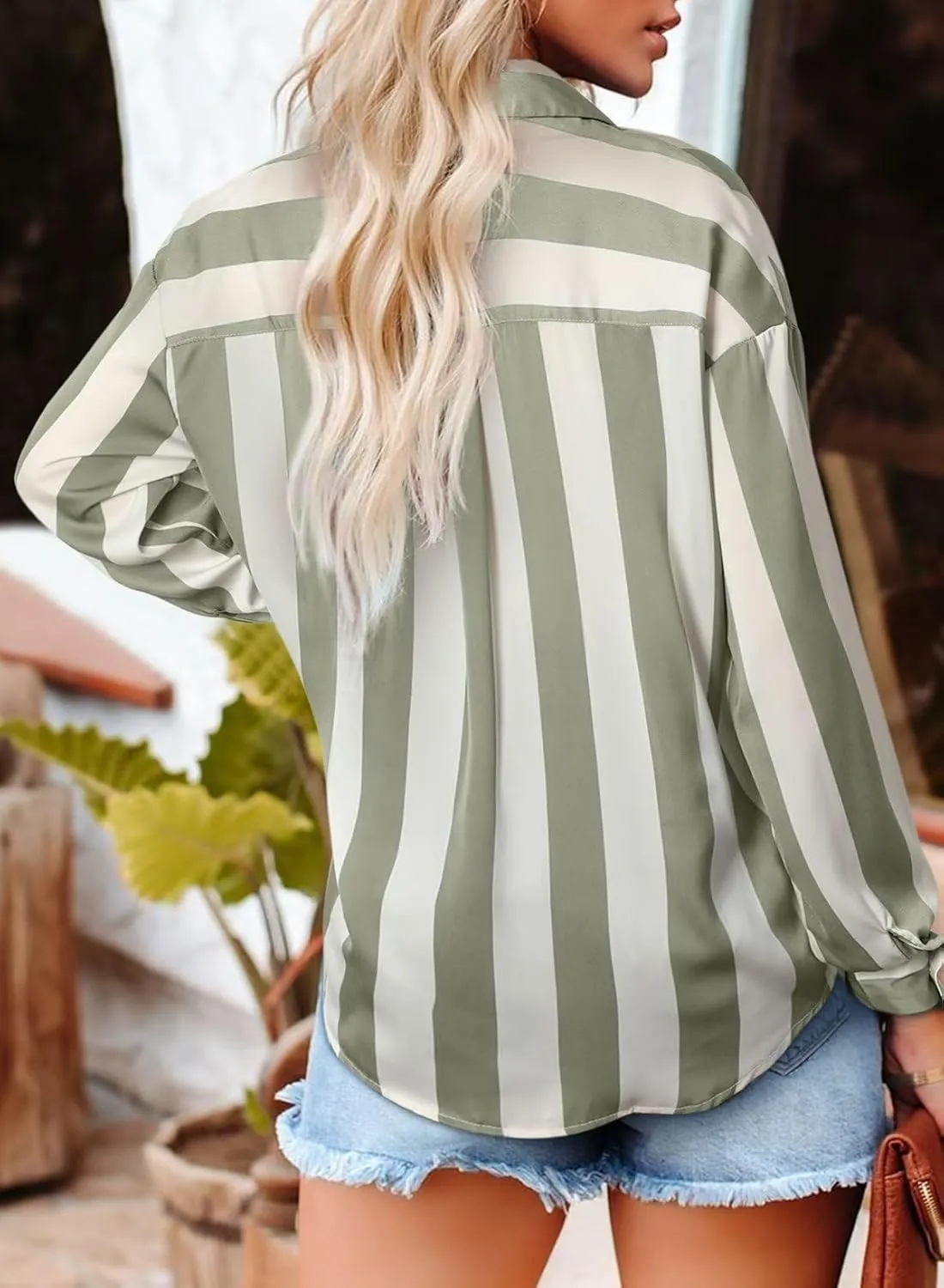 Astylish Women Button-Down Shirts V-Neck Elegant Blouse Long Sleeve Basic Top