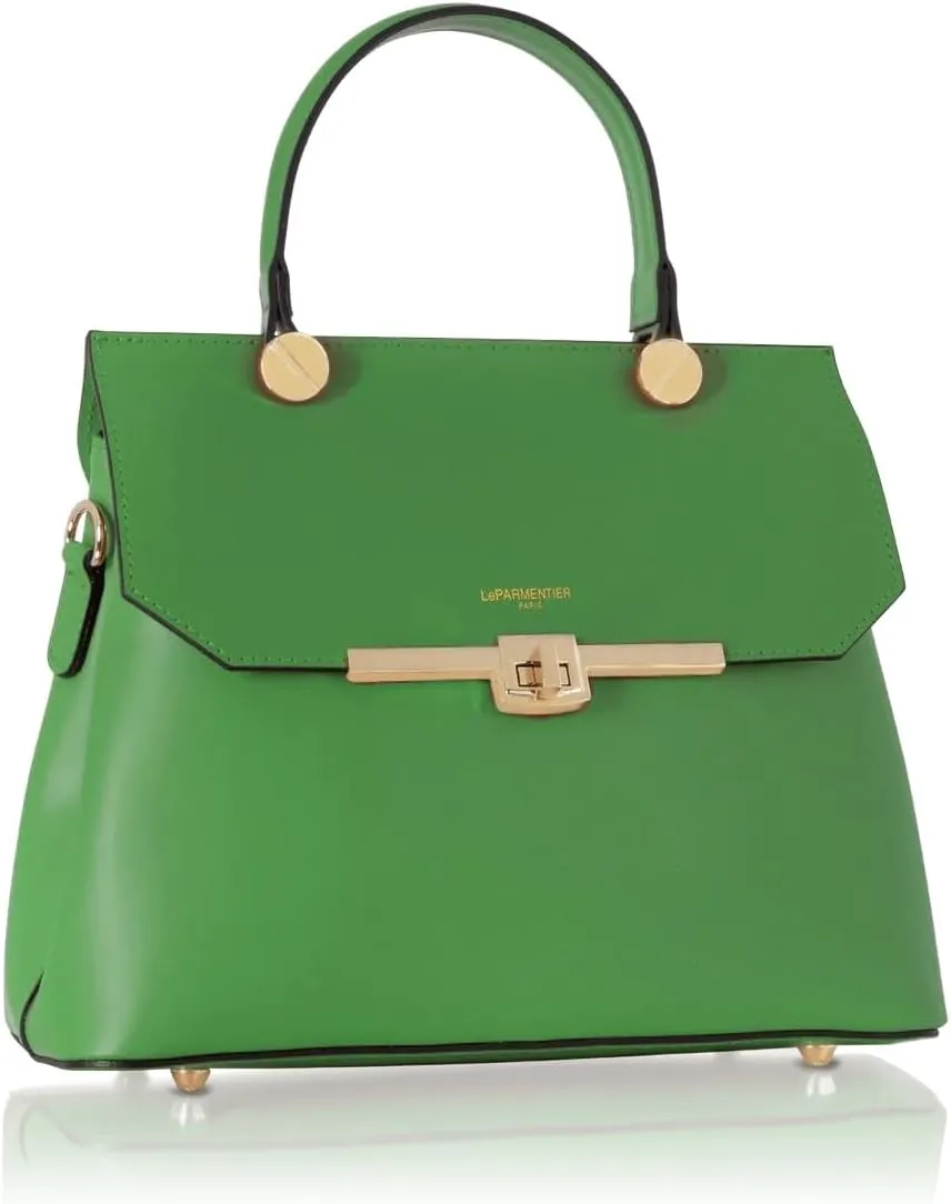 Atlanta Top Handle Satchel Bag, Genuine Leather, 10.6 x 8.7 x 4.7 inches, Gold Hardware