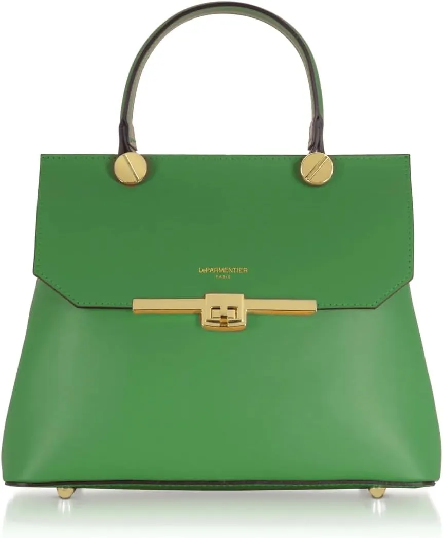Atlanta Top Handle Satchel Bag, Genuine Leather, 10.6 x 8.7 x 4.7 inches, Gold Hardware