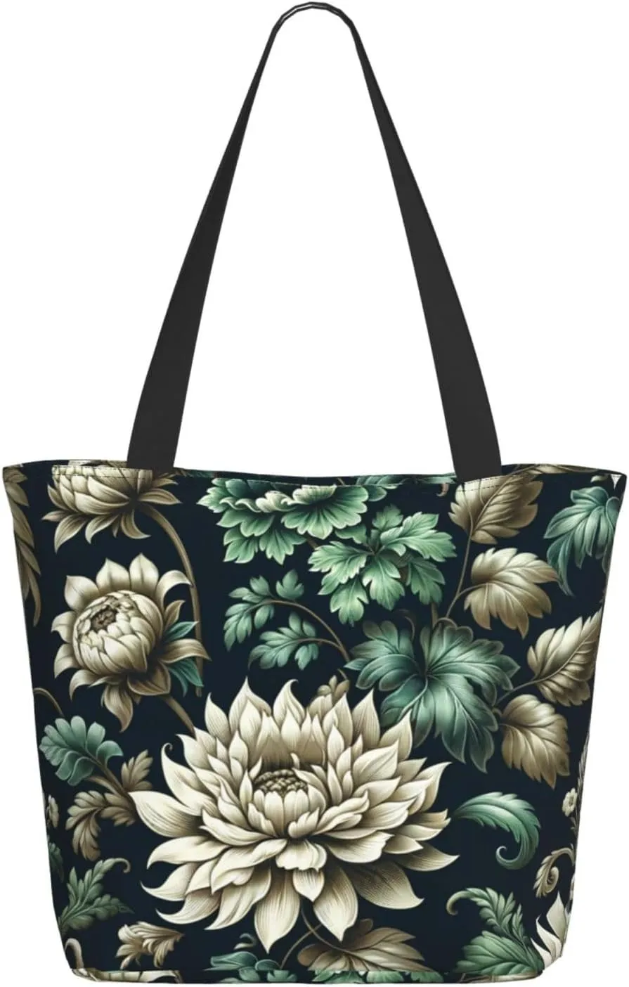 Augenstern Women Shoulder Bag Victorian-Era-Floral-Elegant Foldable Tote Bag With Zipper Closure Casual Shopping Purse Daily Bag