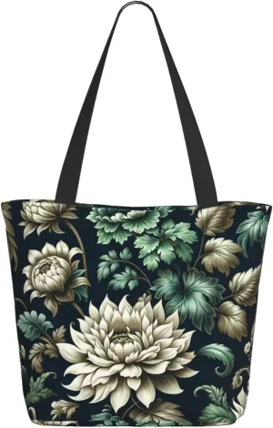 Augenstern Women Shoulder Bag Victorian-Era-Floral-Elegant Foldable Tote Bag With Zipper Closure Casual Shopping Purse Daily Bag