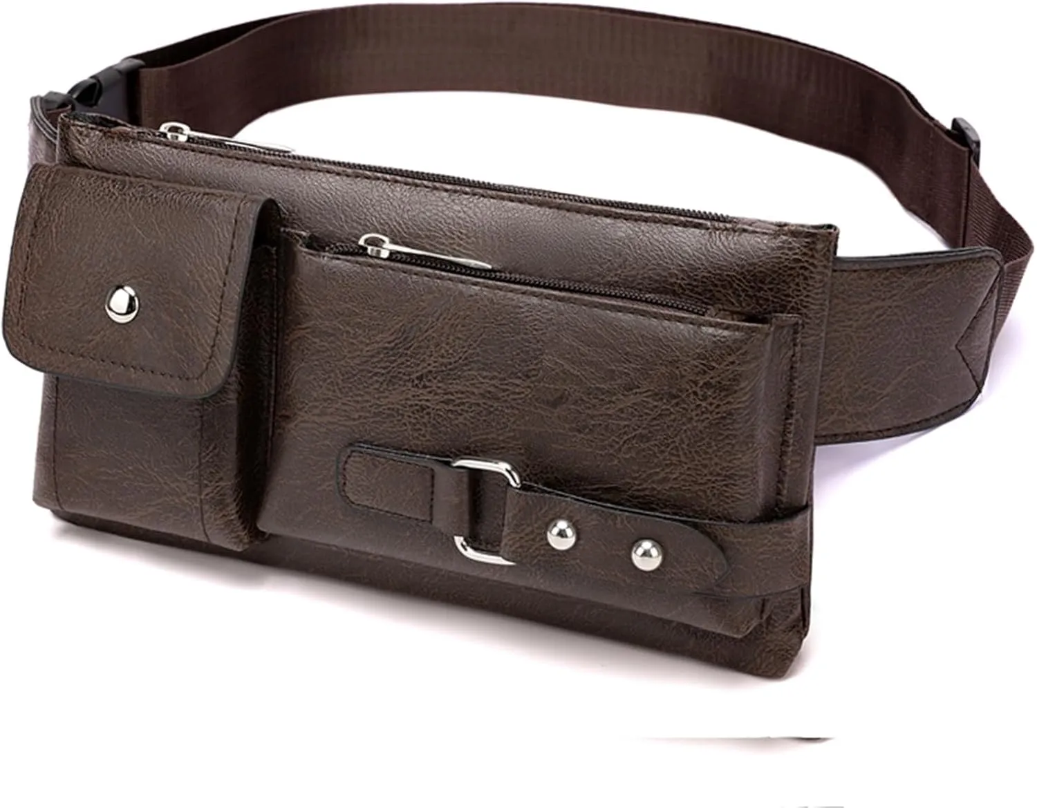 Ausion PU Leather Waist Bag for Outdoor & Casual Use - Spacious Crossbody Fanny Pack with Multi-Zipper Compartments, Secure Carry for Phones, Wallets & Keys, Ideal Gift for Travelers