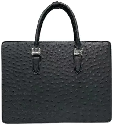 Authentic Real Ostrich Skin Businessmen Large 15'' inch Passcode Briefcase Genuine Leather Male Classic Top-handle Work Handbag, Black