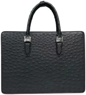 Authentic Real Ostrich Skin Businessmen Large 15'' inch Passcode Briefcase Genuine Leather Male Classic Top-handle Work Handbag, Black