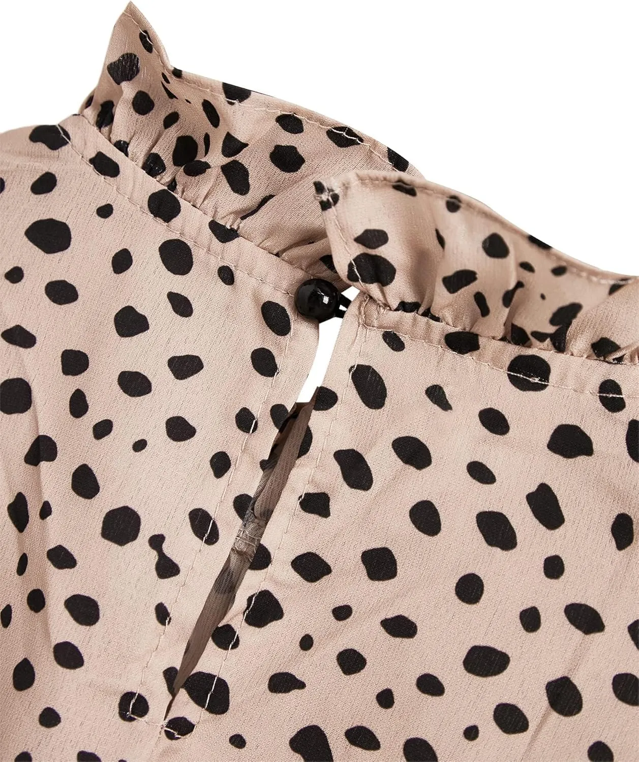 Avanova Women Polka Dot Long Sleeve Blouse Shirts Work Mock Neck Ruffle Top