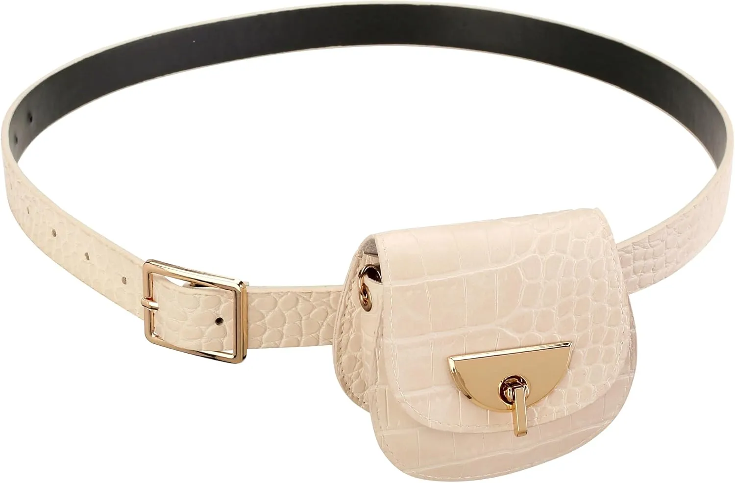 Ayliss Women Fanny Waist Bag PU Leather Belt Bag for Women Fanny Pack Mini Belt Bag Crossbody Waist Purse Y2K Chain Bag Detachable (Beige)