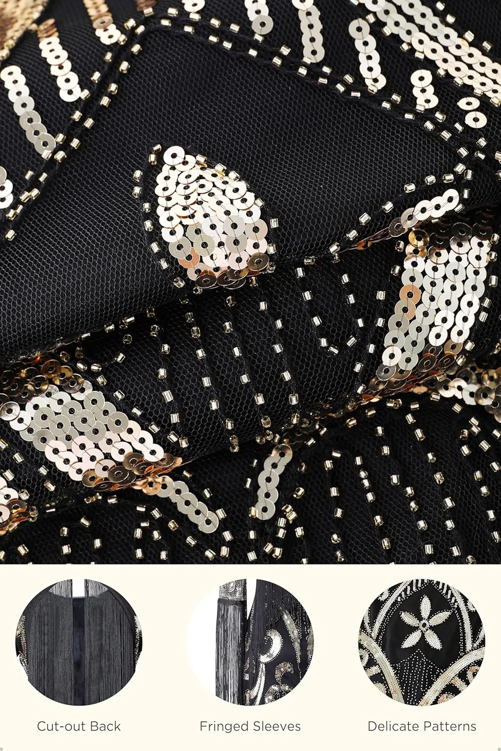 BABEYOND 1920s Flapper Dress Long Fringe Gatsby Dress Roaring 20s Sequin Beaded Dress Vintage Art Deco Dress