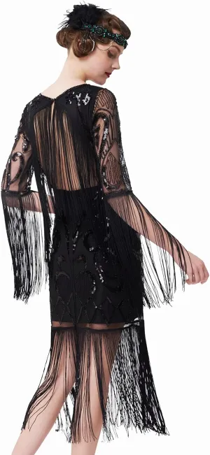 BABEYOND 1920s Flapper Dress Long Fringe Gatsby Dress Roaring 20s Sequin Beaded Dress Vintage Art Deco Dress