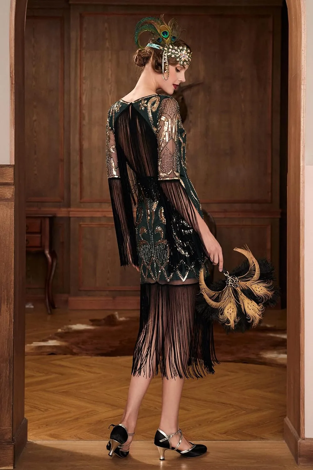 BABEYOND 1920s Flapper Dress Long Fringe Gatsby Dress Roaring 20s Sequin Beaded Dress Vintage Art Deco Dress