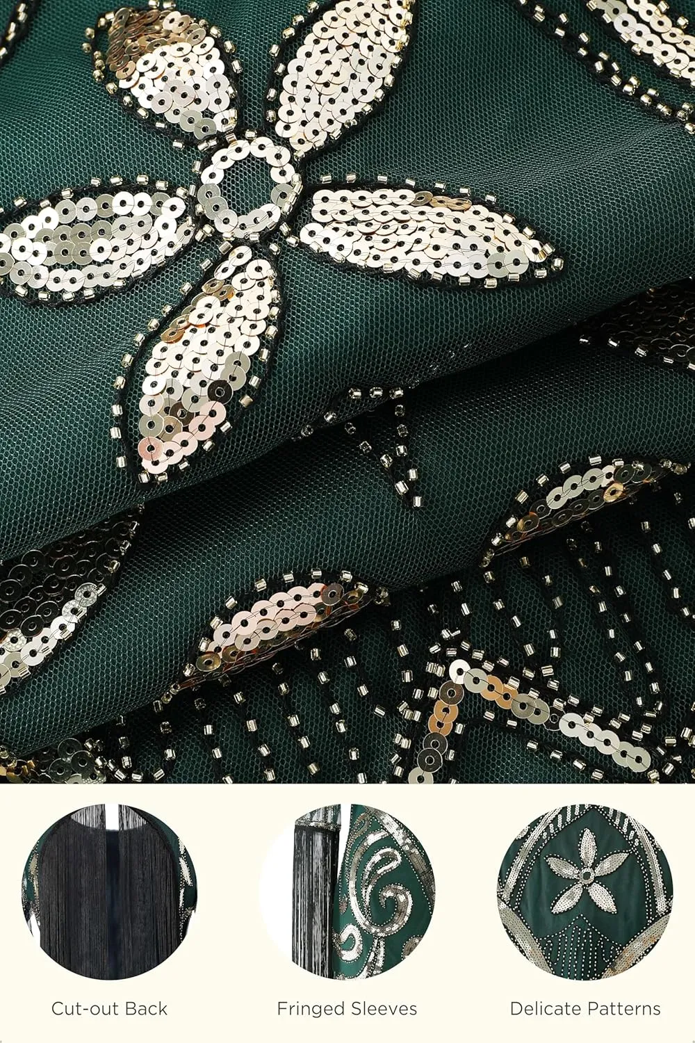 BABEYOND 1920s Flapper Dress Long Fringe Gatsby Dress Roaring 20s Sequin Beaded Dress Vintage Art Deco Dress