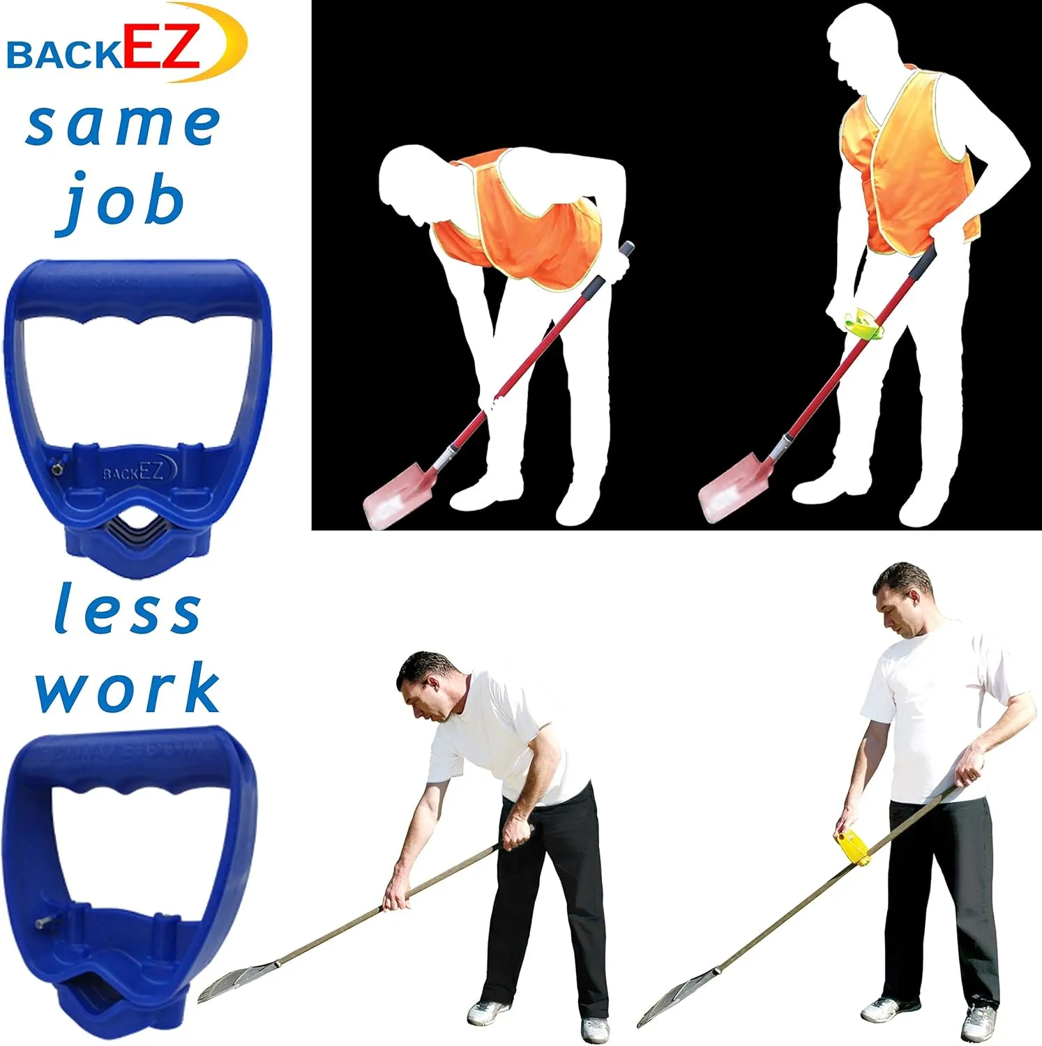 Back-Saving Tool Handle Attachment, EVR-Grip Upgrade, Labor-Saving Ergonomic Shovel Add-on Handle, Blue